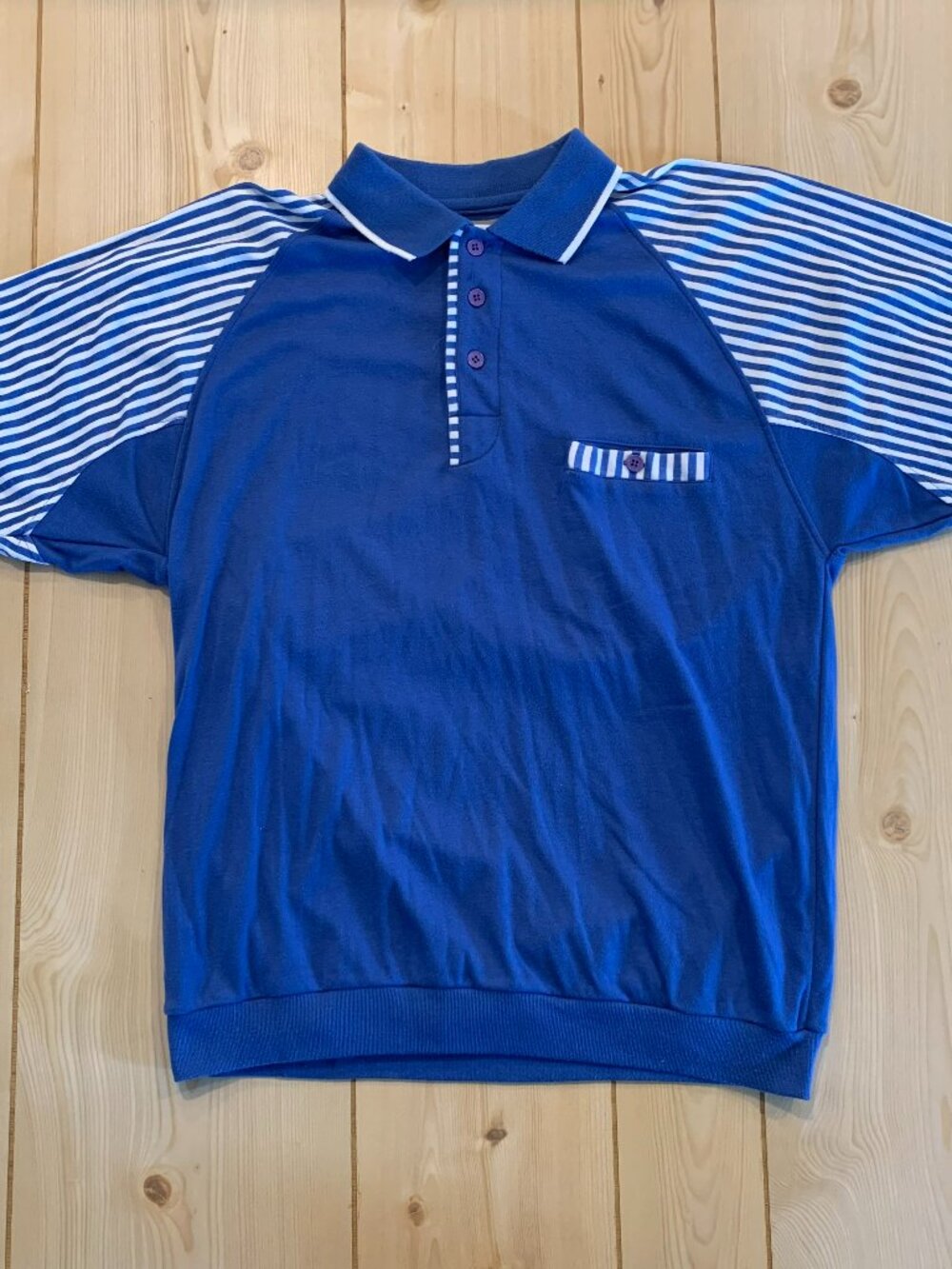 Vintage 90s Xceptions DSI Retro Blue Striped Pocket Casual Golf Polo Shirt L